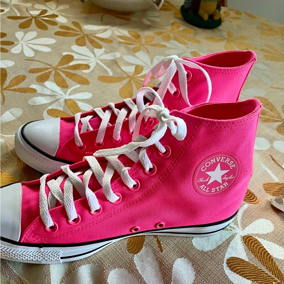 Converse Women's Neon Pink High-Tops - Picture 5 of 10